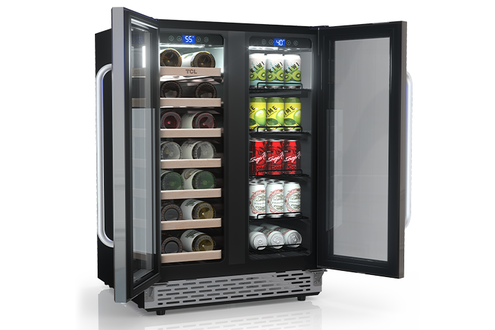 TCL 23.4-in W 20-Bottle Capacity Stainless Steel Dual Zone Cooling Built-In/Freestanding Wine Cooler